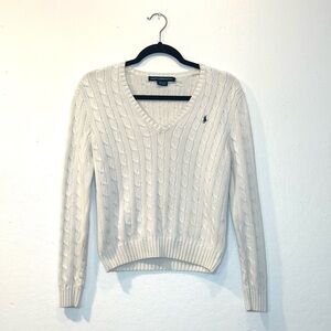 RALPH LAUREN White Cable Knit Sweater